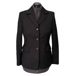 Kasper Charcoal Grey Pinstriped Three Button Blazer, Size 6